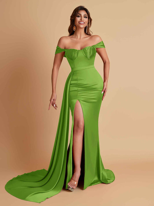 Sexy Soft Satin Sweetheart Off-the-shoulder Strapless Side-Slit Mermaid Bridesmaid Dresses
