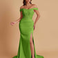 Elegant Soft Satin Mermaid Off Shoulder Side Slit Floor-Length Mermaid Bridesmaid Dresses