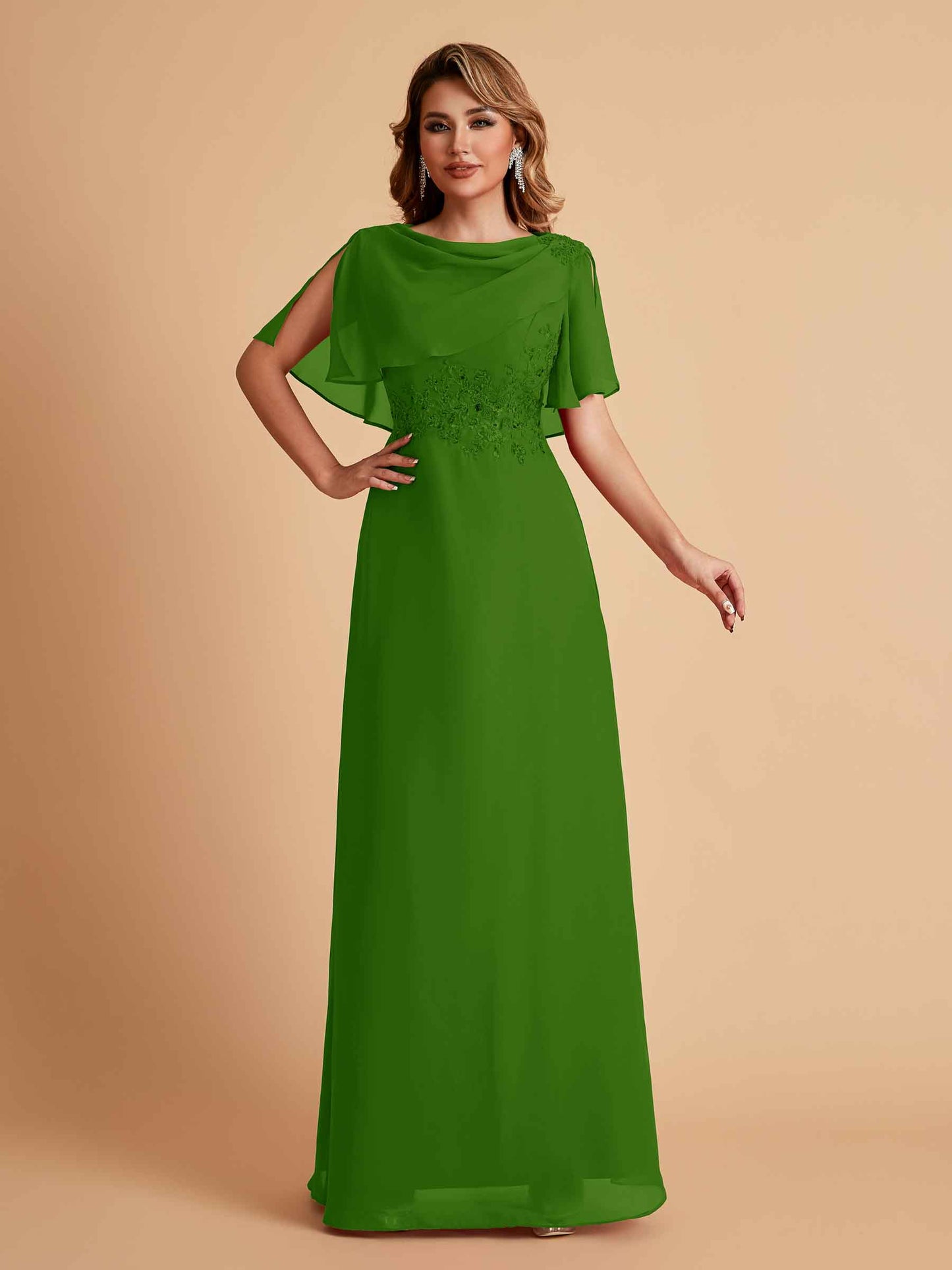 Elegant A-Line Chiffon Half Sleeves Jewel Mother of the Brides Dresses Online