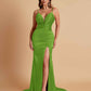Sexy Soft Satin V-neck Spaghetti Strap Side-Slit Mermaid Bridesmaid Dresses