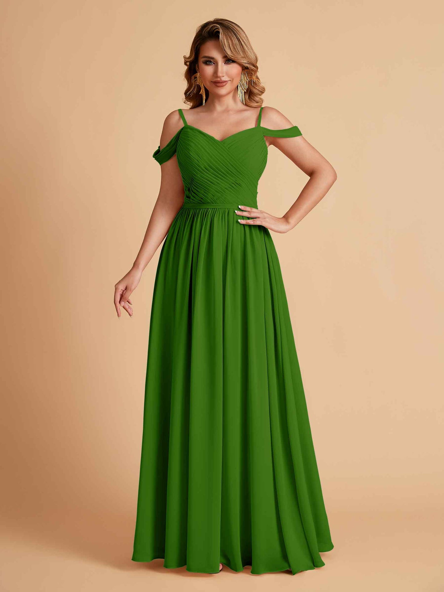Elegant A-line Chiffon Off The Shoulder V-Neck Bridesmaid Dresses Online