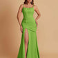 Sexy Soft Satin Mermaid Spaghetti Straps Side Slit Floor-Length Bridesmaid Dresses