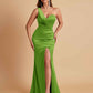 Gorgeous One Shoulder Soft Satin Side Slit Floor-Length Mermaid Bridesmaid Dresses