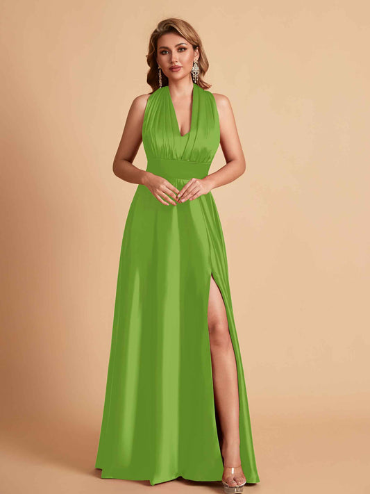 Sexy Satin A-line Convertible Side Slit Maxi Long Bridesmaid Dresses Online