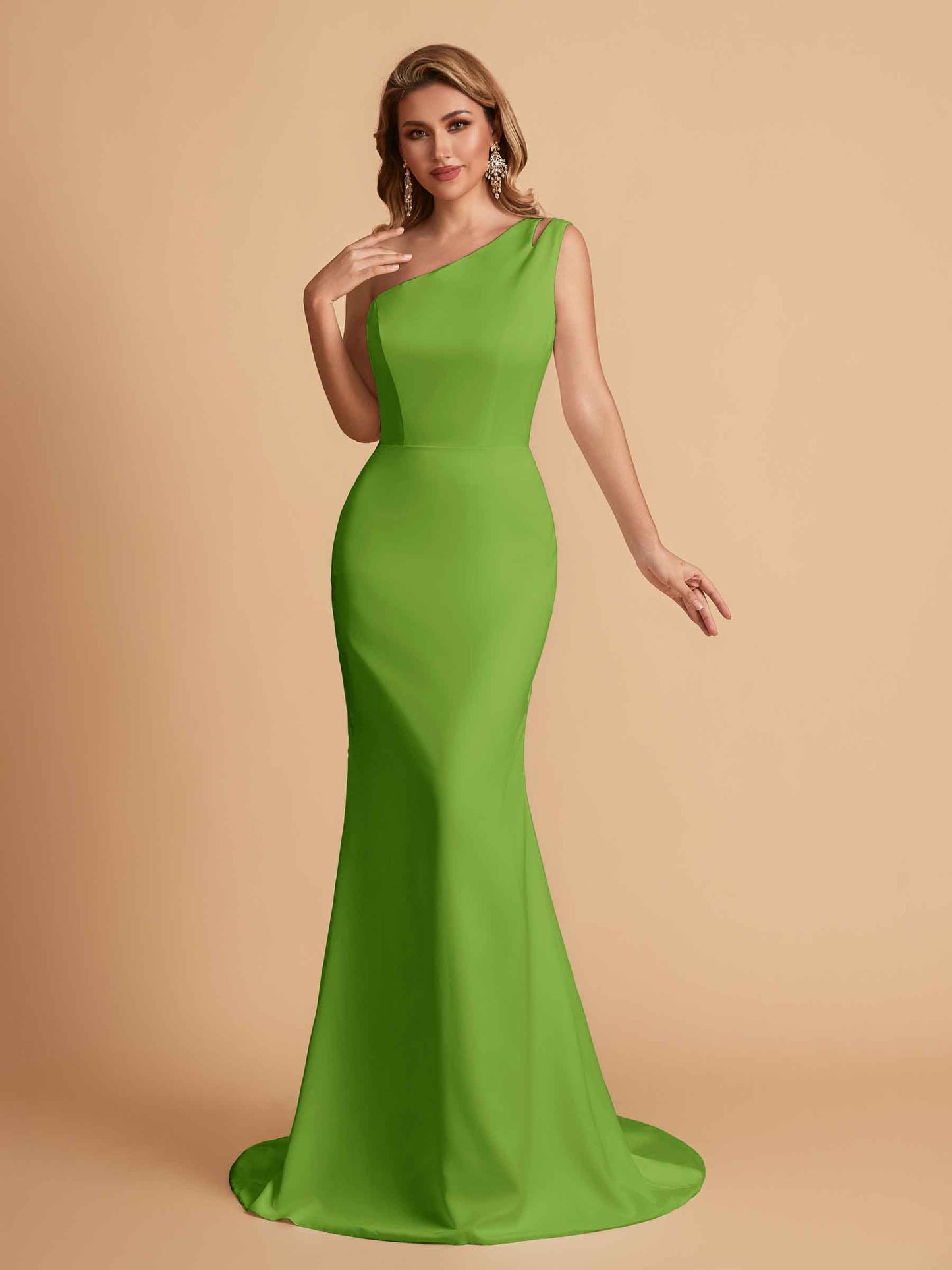 Elegant Satin One Shoulder Mermaid Side Slit Floor Length Bridesmaid Dresses
