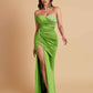 Sexy Soft Satin Mermaid One Shoulder Side Slit Floor-Length Mermaid Bridesmaid Dresses