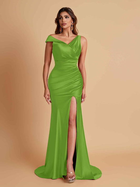 Sexy Soft Satin Mermaid V-neck Floor-Length Mermaid Bridesmaid Dresses
