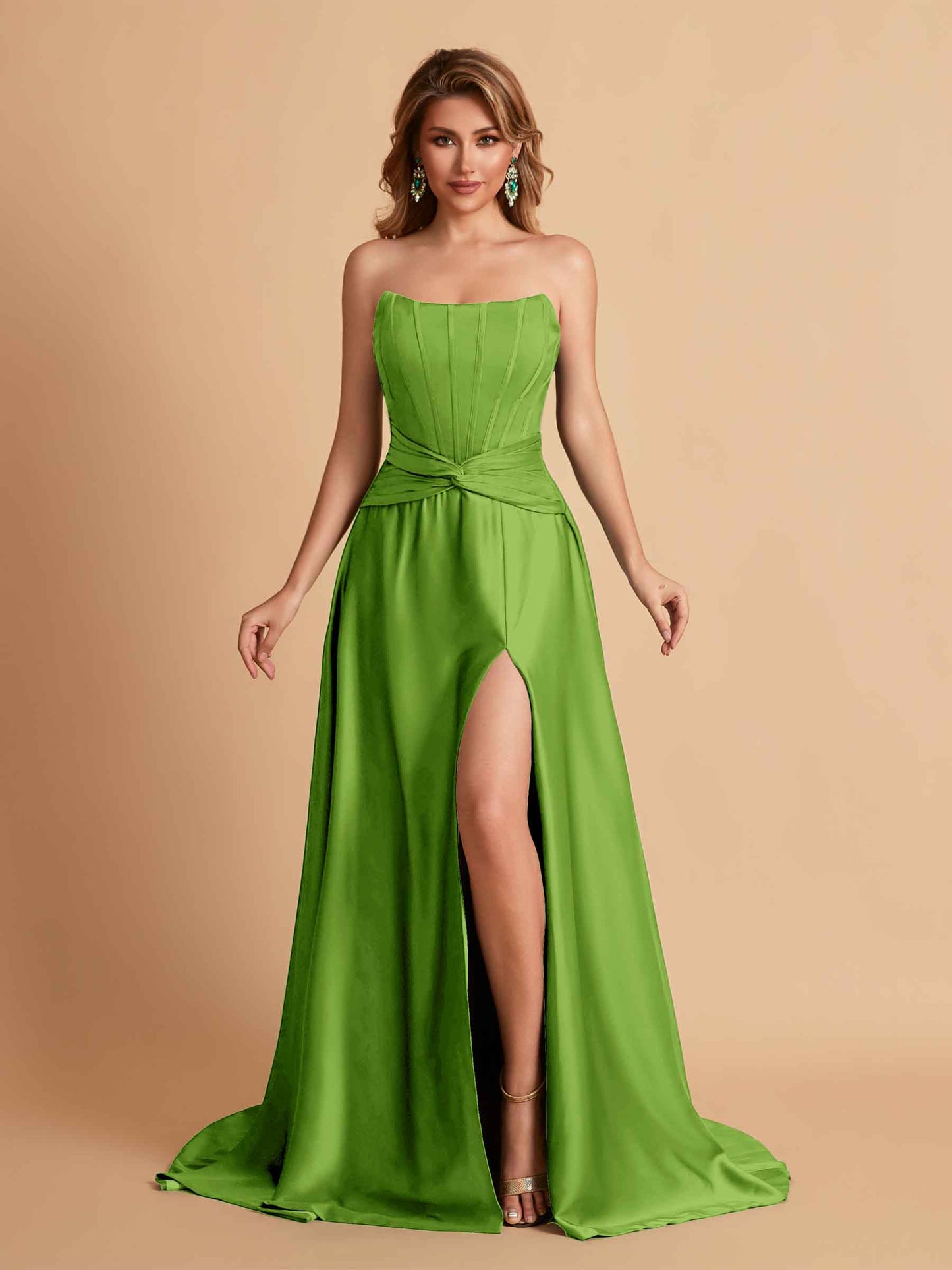 Elegant Satin Sweetheart A-Line Side Slit Floor Length Bridesmaid Dresses