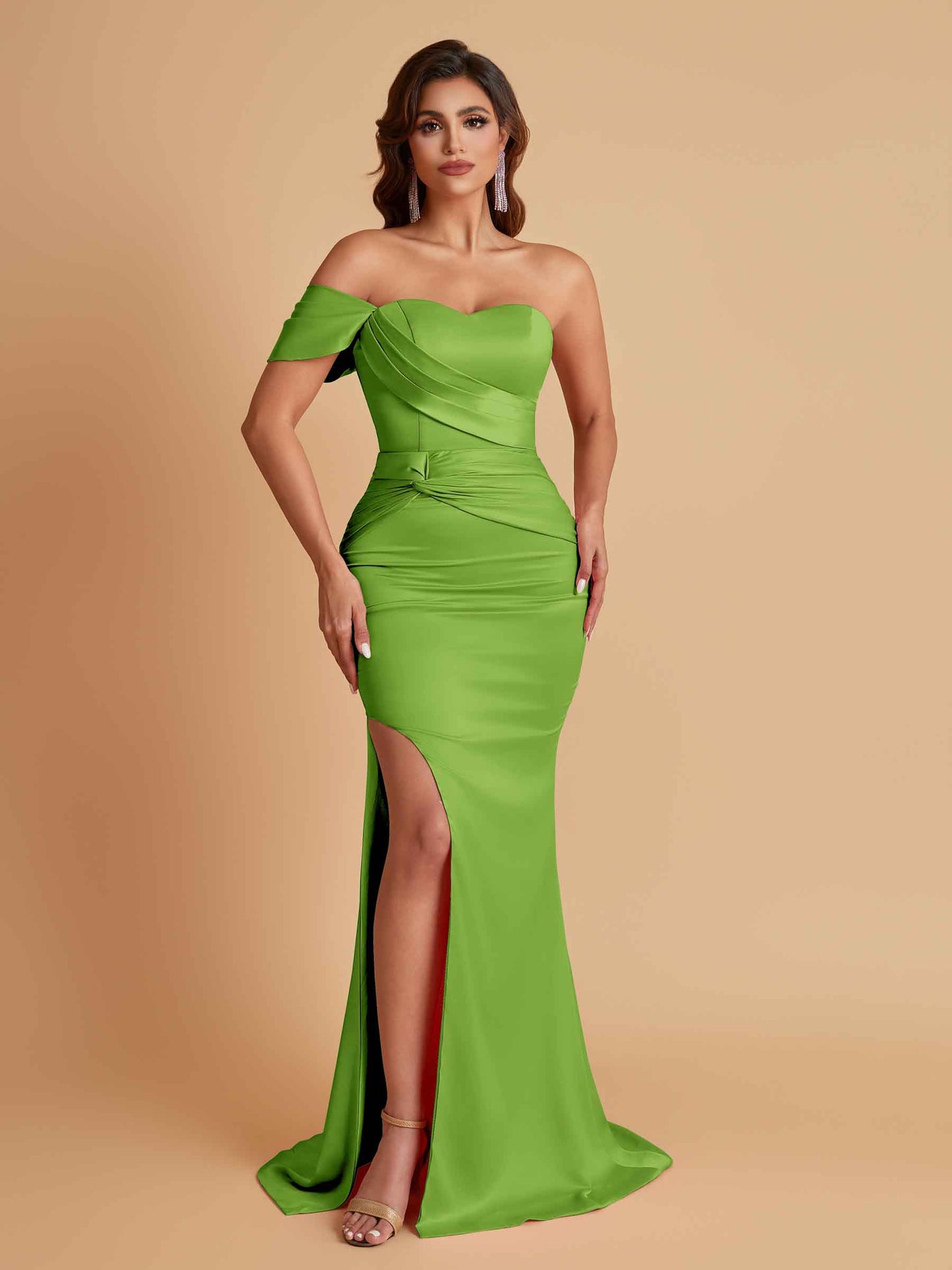 Sexy Soft Satin Mermaid One Shoulder Floor-Length Mermaid Bridesmaid Dresses