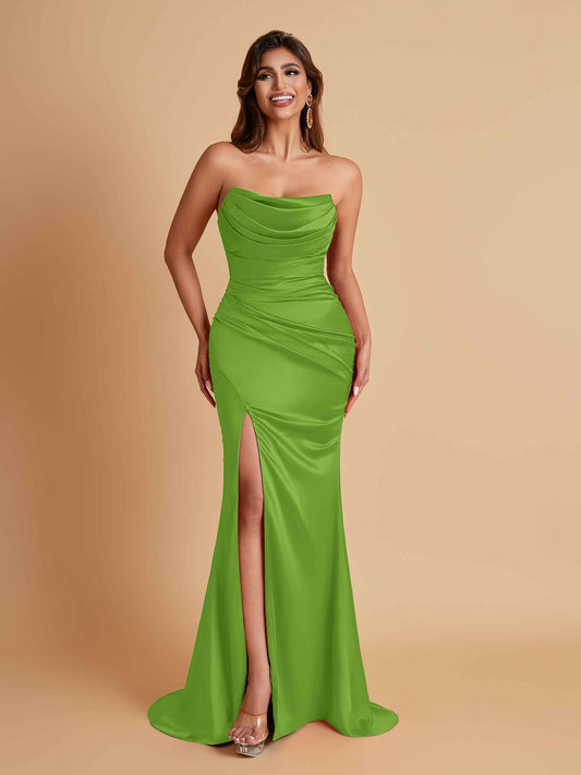 Sexy Soft Satin Mermaid Side Slit Floor-Length Mermaid Bridesmaid Dresses