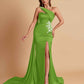 Elegant Soft Satin Sweetheart One Shoulder Side-Slit Mermaid Bridesmaid Dresses