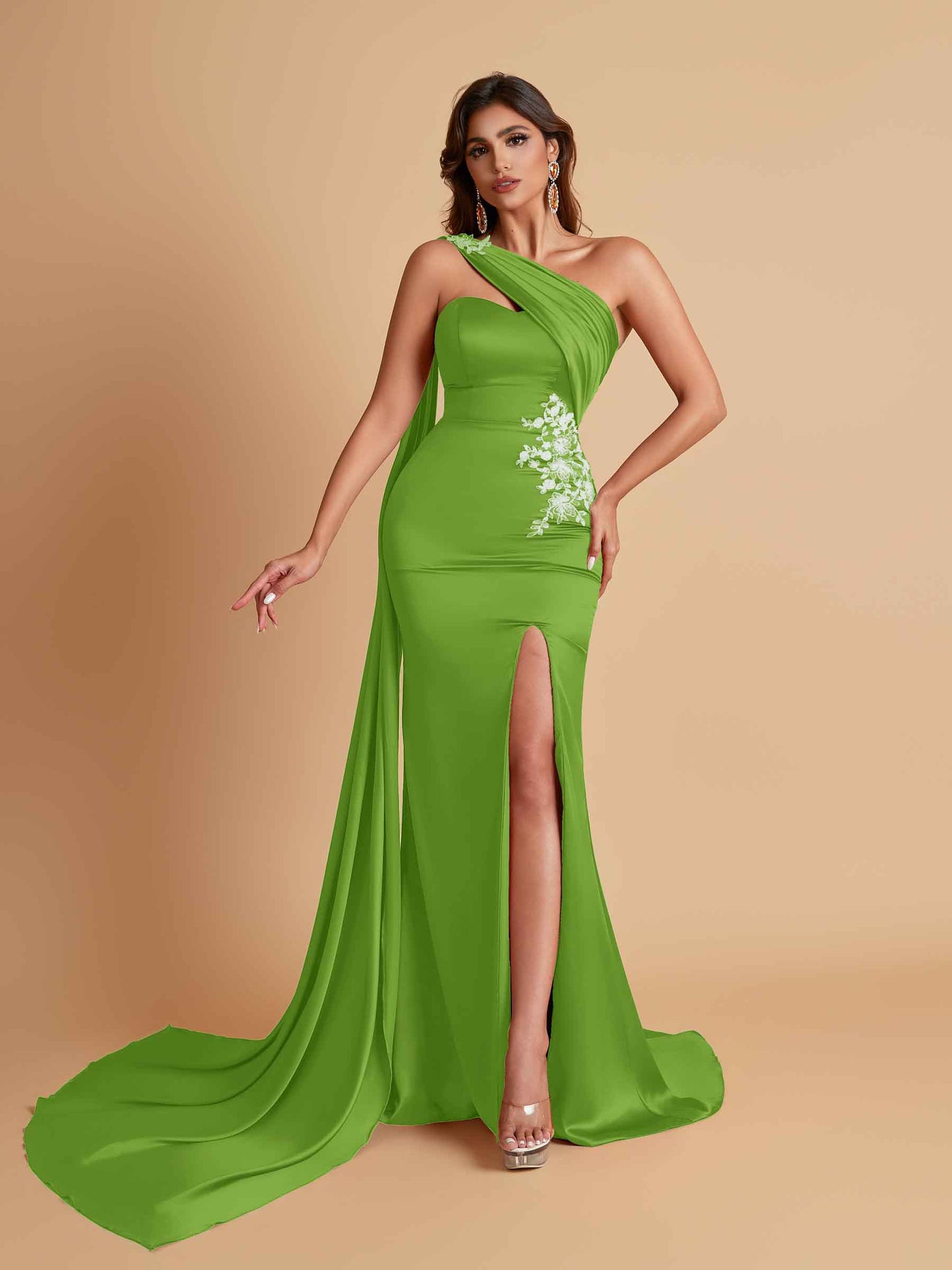 Elegant Soft Satin Sweetheart One Shoulder Side-Slit Mermaid Bridesmaid Dresses