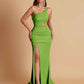 Gorgeous One Shoulder Soft Satin Side Slit Floor-Length Mermaid Bridesmaid Dresses