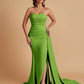 Simple Soft Satin Mermaid Strapless Floor-Length Mermaid Bridesmaid Dresses