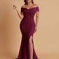 Elegant Soft Satin Mermaid Off Shoulder Side Slit Floor-Length Bridesmaid Dresses