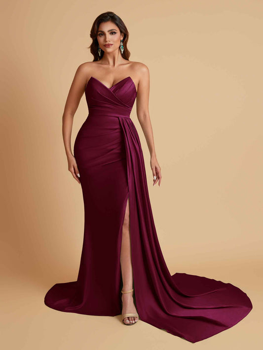 Sexy Soft Satin Mermaid V-neck Floor-Length Mermaid Bridesmaid Dresses