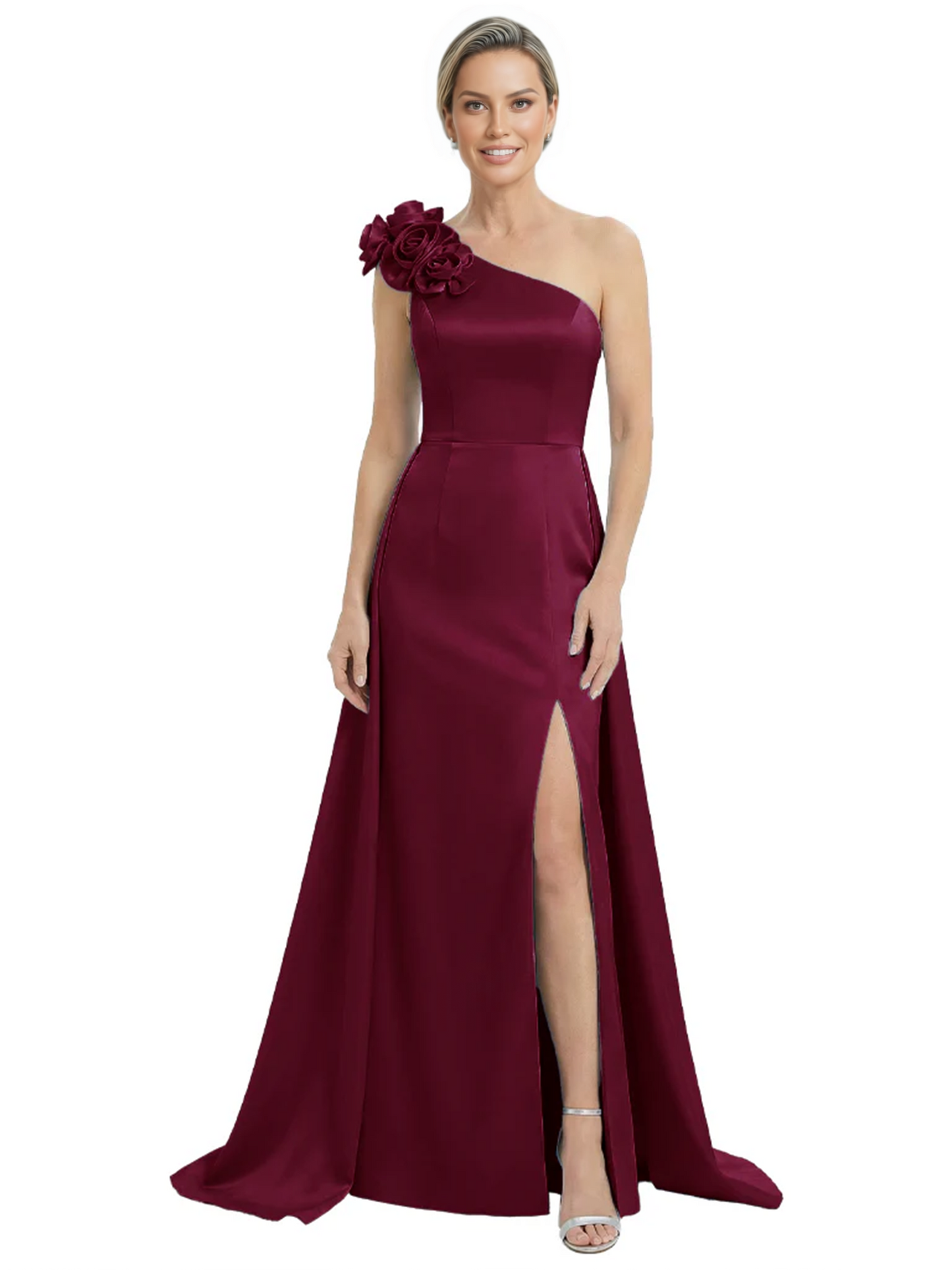 One Shoulder Mother of the Bride Dress with 3D Floral Detail Formal Dress A-Line Gowns with Slit