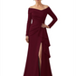 Elegant Mother of the Groom Dress Cascading Ruffle Satin Gown with High Slit Long Sleeves