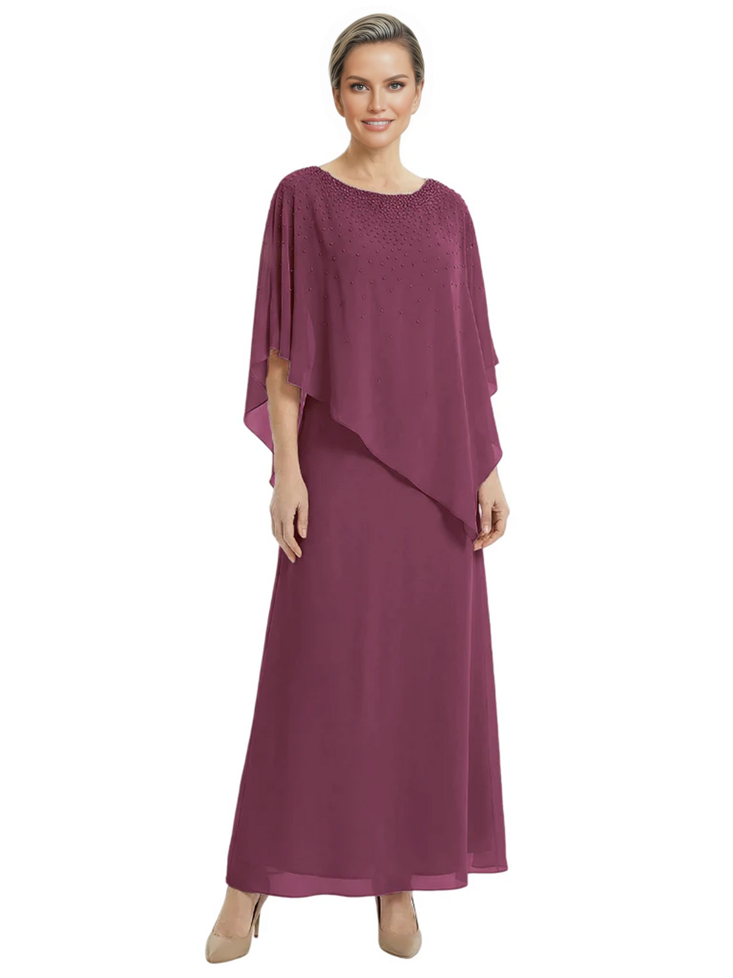 Elegant Mother of Bride Dresses Evening Gowns Trending 2026 Styles with Asymmetric Cape