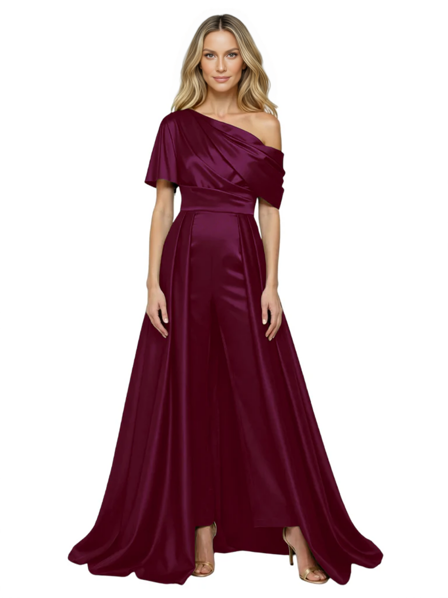 One Shoulder Mother of Bride jumpsuits Formal Gowns Floor Length Detachable Train