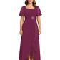 Formal High-Low Mother of the Bride Gown Sleeved Chiffon Maxi Dress Ruched Waist