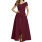 Formal Floor-Length Mother of the Bride Gown Satin Maxi Dress with Slit Off Shoulder