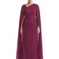 Elegant Asymmetric Neck Long A-Line Chiffon Mother of the Brides Dresses Mom Outfit with Cape