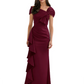 Elegant Mother of Bride Dress Formal Gowns Mermaid Ruffle Floor Length Asymmetric Neckline