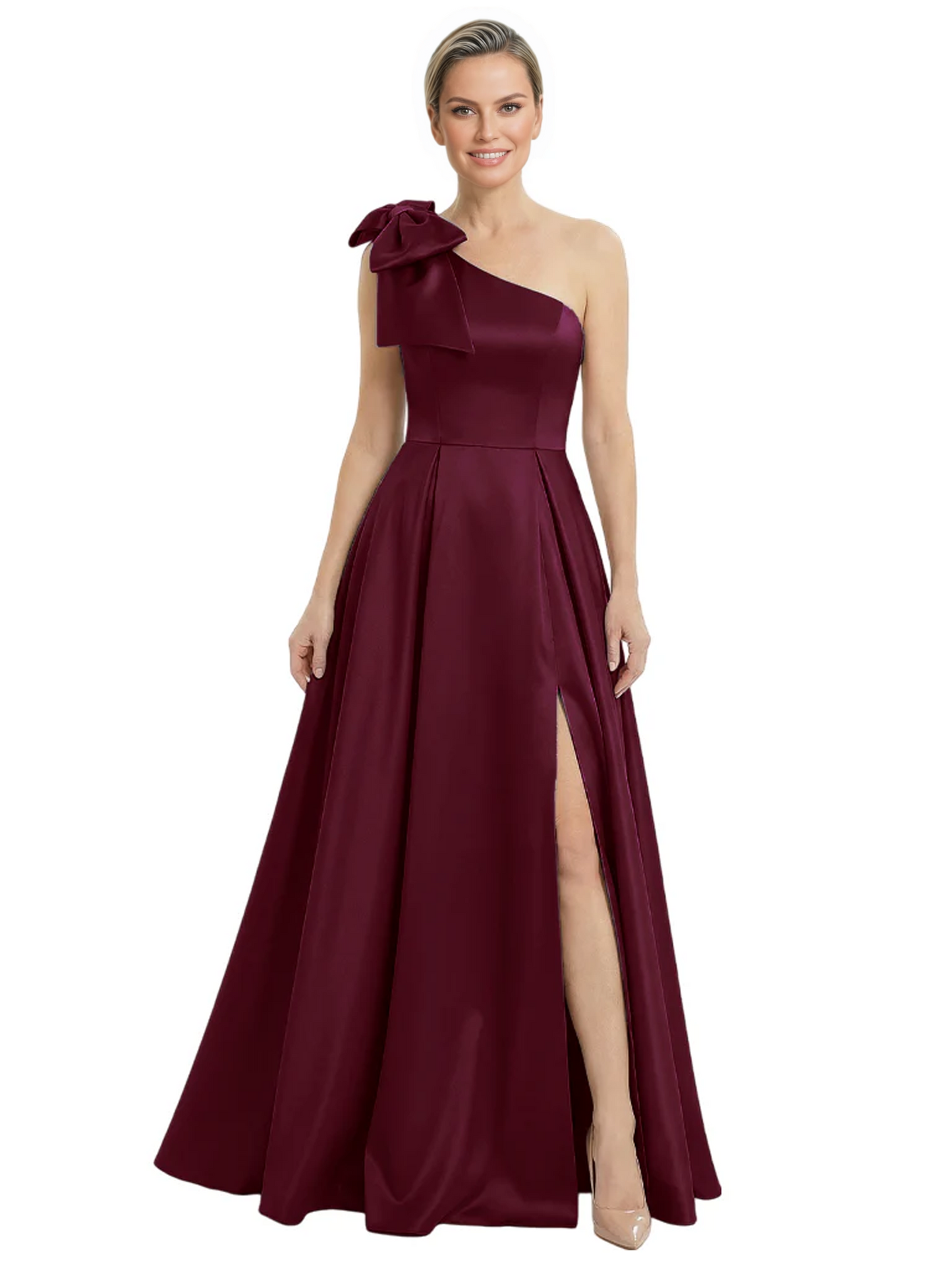 Luxury Bow Black Formal Dress One-Shoulder A-Line Gowns with Sexy Side Slit 2026