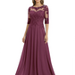 Illusion Neck Mother of the Bride Dress Half Sleeve Lace Applique Gowns Chiffon