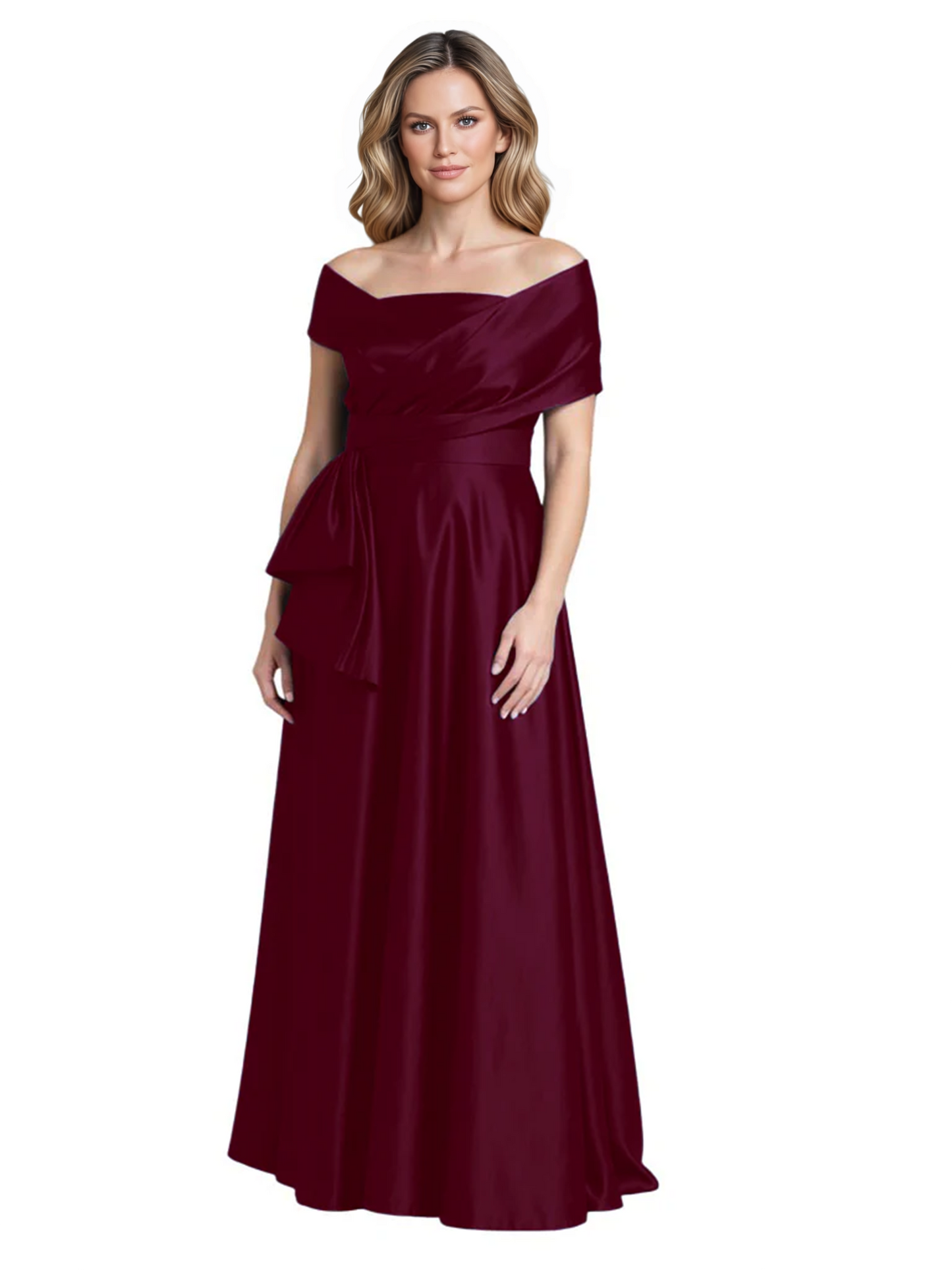 Formal Floor-Length Mother of the Bride Gown Sleeveless Satin Maxi Dress with Drape
