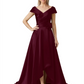 Off Shoulder Mother of the Bride Dress High-Low Satin Gown with Portrait Neckline