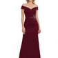 Off Shoulder Mother of the Bride Dress Beaded Waist Satin Gown Portrait Neckline