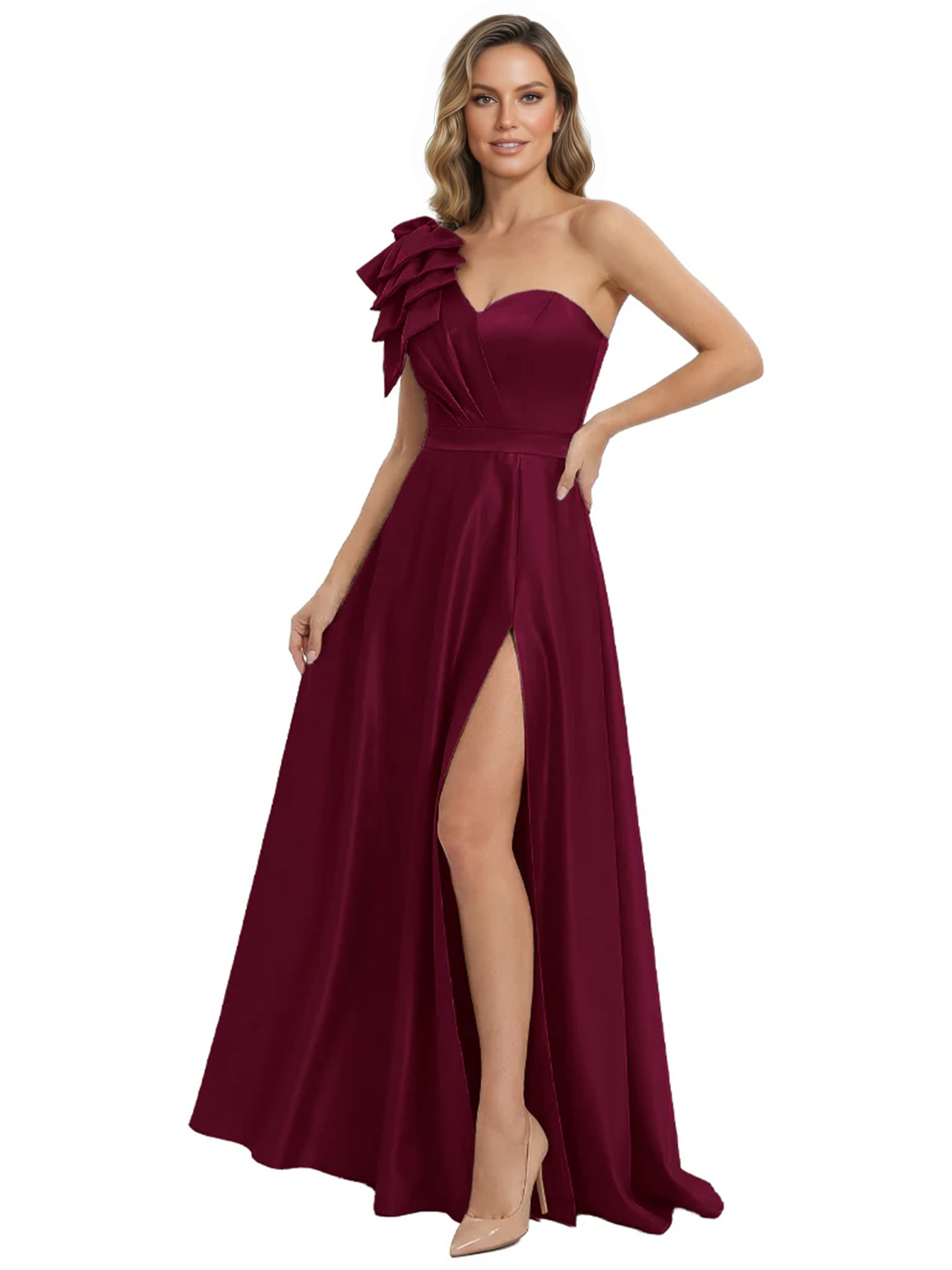 Elegant Mother of the Groom Dress A-Line Satin Formal Gown with High Slit Ruched Bodice