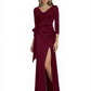 Elegant Evening Gowns Slit Trending Styles Satin Slit Formal Dress Cowl Neckline Gown Tie