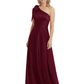 One-Shoulder Mother of the Bride Dress Satin Gown with Bow Ruched Empire Waist