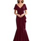 Satin Mother of the Bride Dress with Cascading Ruffles and Mermaid Tail V-Neck