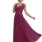 Long A-line Chiffon Short Sleeves Mother of the Brides Dresses Lace Wedding