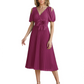 Wedding Formal Dress V-Neck Pleated Chiffon Gown with 3D Flower Accent Knee Length