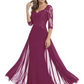 Luxury Burgundy Formal Dress Embroidered Lace Bodice Flowy Chiffon Gown 2026