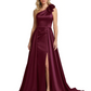 One Shoulder Sleeveless Mother of the Brides Dresses Floor Length Slit With Train