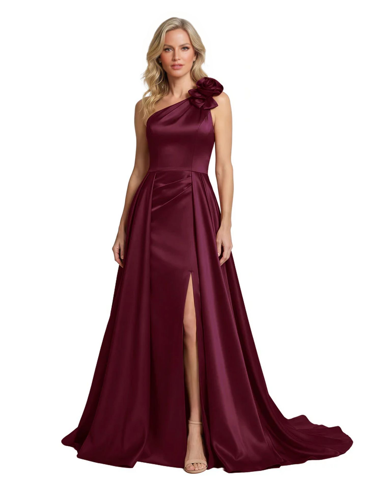 One Shoulder Sleeveless Mother of the Brides Dresses Floor Length Slit With Train