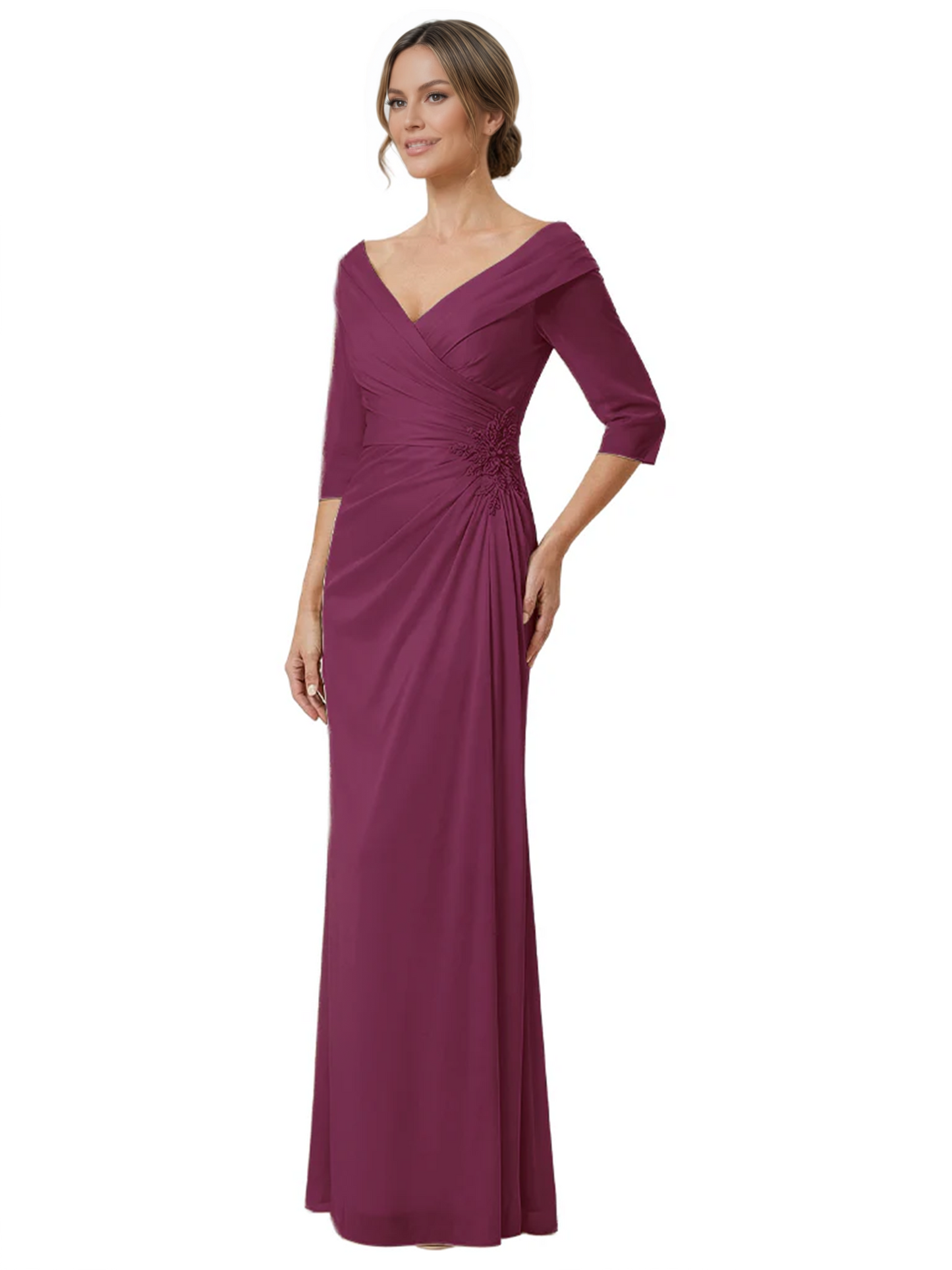 Elegant 3/4 Sleeve Mother of the Brides Dresses Mom Outfits Wedding Satin