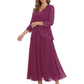 3/4 Sleeve Chiffon Mother of the Brides Dresses V-Neck Wedding Party Gowns
