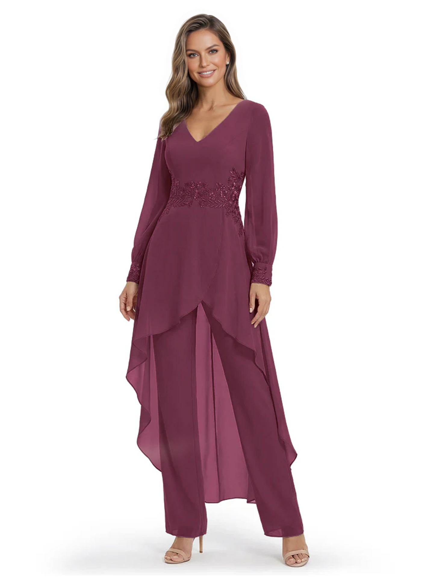 Luxury Black Formal Trousers Set High-Low Chiffon Top with Sparkling Beaded Detail