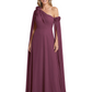 One Shoulder Mother of the Bride Dress Asymmetrical Cape Sleeve Gown with Floral