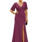 Elegant Evening Gown Trending V-Neck & Ruffle Detail Mother of Bride Outfits Slit