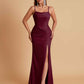Gorgeous Spaghetti Straps Soft Satin Side Slit Floor-Length Mermaid Bridesmaid Dresses