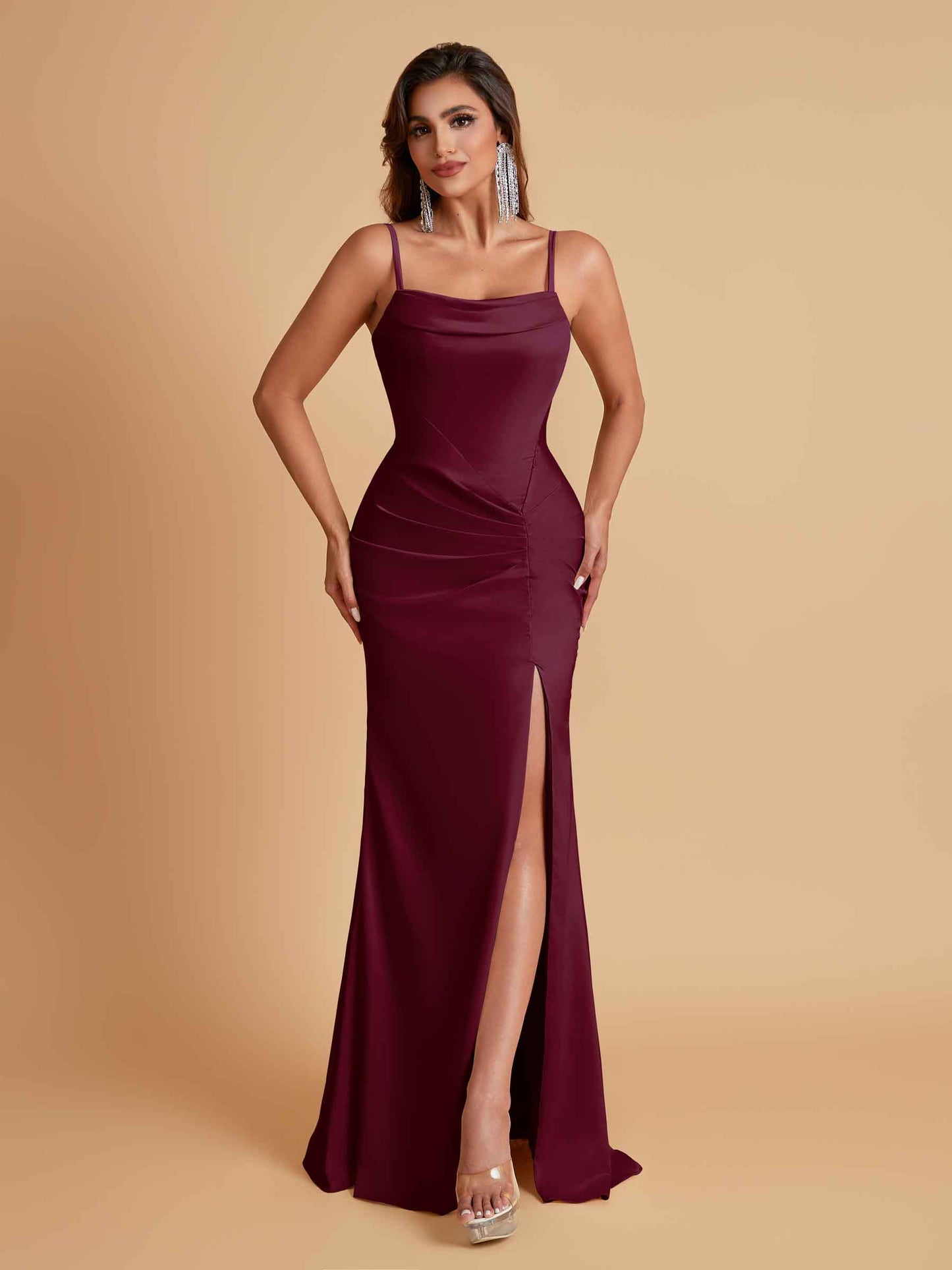 Gorgeous Spaghetti Straps Soft Satin Side Slit Floor-Length Mermaid Bridesmaid Dresses