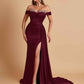 Gorgeous Soft Satin V-neck Off-the-Shoulder Side-Slit Mermaid Bridesmaid Dresses